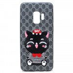 Wholesale Galaxy S9+ (Plus) Design Cloth Stitch Hybrid Case (Gray Cat)